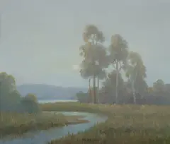 Moonrise by Erik Langker, Oil on Canvas Board, sold May 2020