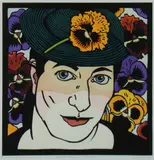 Kit Hiller, Self-portrait with Pansies, 1995, Linocut (Hand-coloured) A/P