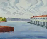 Christopher Lewis, Finger Wharf, Woolloomooloo Bay, Oil on Canvas on Board