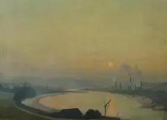 George Bell, Factories at Sunset, Oil on Canvas