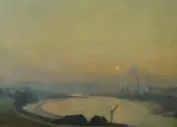 George Bell, Factories at Sunset, Oil on Canvas