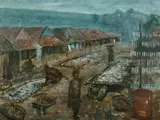 William A Baker, Fishing Village, Oil on Board