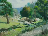 Jacob & Joseph Creek [Quirindi] by Allan Waite, Oil on Board, sold May 2020
