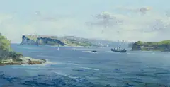 Brian Agnew, Sydney Harbour - from Manly, Oil on Board