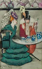 Ruby Winckler, Two for Tea, Ink, W/Clr & Gouache