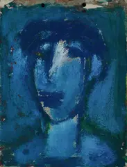 Blue Portrait by Michael Kmit, 1965, Oil on Card, sold May 2020