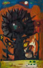 Untitled (Tree) by Michael Kmit, Oil on Card, sold May 2020
