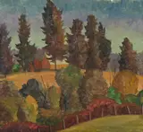 Alison Rehfisch, Church in a Rural Landscape, possibly Berrima