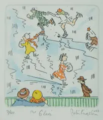 The Glaci by Peter Kingston, 1988, Hand Coloured Etching 2/60, sold May 2020
