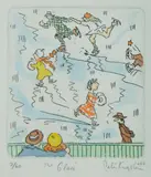Peter Kingston, The Glaci, 1988, Hand Coloured Etching 2/60