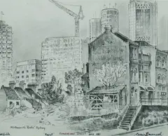 Cumberland Street [Sydney]' July by Cedric Emanuel, 1981, Pencil, sold May 2020