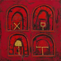 John Winch, Catacomb, 1973, Acrylic & Gilt on Board