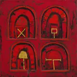 John Winch, Catacomb, 1973, Acrylic & Gilt on Board