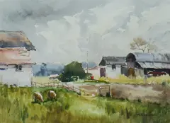 Mollie Flaxman, Richmond Landscape, W/Clr & Gouache