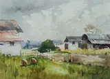 Mollie Flaxman, Richmond Landscape, W/Clr & Gouache