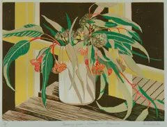 Rosalind Forster, Flowering Gums - Willowbank Allambee, 1984, Linocut 13/15