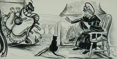 Pixie O'Harris, Kitchen Dispute, Pen & Ink
