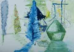Henry Mulholland, Blue Tree and Green Haystack, 1993, Oil on Linen