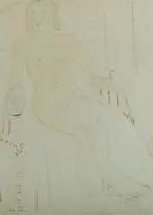 Edith Holmes, Nude in an Armchair, Pencil & W/Clr