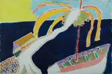 Yacht & Palm Tree by Malcolm de Chazal, Gouache, sold May 2020