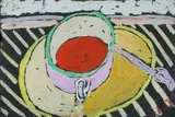 Tea Cup, Saucer & Spoon by Malcolm de Chazal, Gouache, sold May 2020