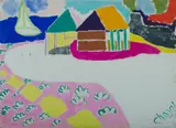 Beach Shacks & Yacht by Malcolm de Chazal, Gouache, sold May 2020
