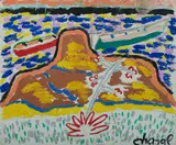 Yachts & Beached Boat - Boats & Island verso by Malcolm de Chazal, Gouache, sold May 2020