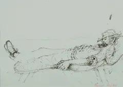 Drover Resting by Russell Drysdale, Studio stamp signature; & studio stamp to paper verso, sold Mar 2020