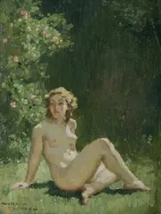 Norman Lindsay, Nude in a Glade, Oil on Canvas on Board