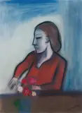 Robert Dickerson, Lady with a Vase of Flowers, Pastel