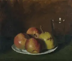 Edward Kimpton, Still Life with Apples & Pear, 1944, Oil on Canvas Board