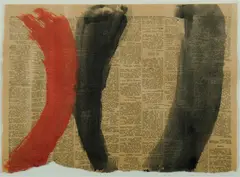 Tony Tuckson, Abstract on Newsprint - Red & Black, c, 1966, Gouache on Newspaper