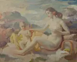 Arthur Murch, Mother & Son Above the Beach, Oil on Canvas on Board