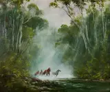 Kevin Best, Brumbies Running Through a Forest Stream