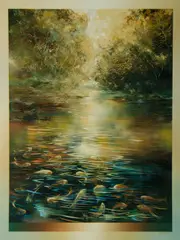 Illuminations in the Sunset Pond by David Voigt, Acrylic on Canvas, sold Mar 2020