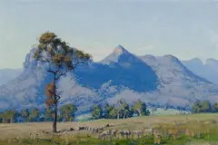 Bluff Shadows, Capertee Valley by Warwick Fuller, 1991, Oil on Board, sold Mar 2020