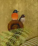 Blake Twigden, Flame Robin, 1980, Oil & Gold Leaf on Board