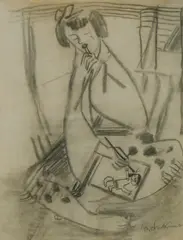 Woman Sketching by Michael Kmit, Charcoal, sold Mar 2020