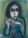 Robert Dickerson, Lady at the Bar, Pastel