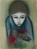 Robert Dickerson, Girl with Flowers, Pastel