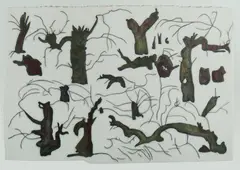 G W Bot, Paddock glyphs - sacrificial landscape, 2008, W/Clr & Graphite on Colombe Paper
