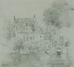 Twickenham Ferry [Burnley, on the Yarra, Melbourne]' c by Walter Withers, 1905, Pencil, sold Mar 2020