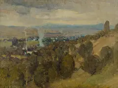 William Dunn Knox, View from the Hill, Oil on Board