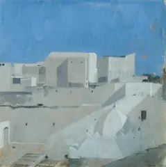 Lawrence M. Daws, Mediterranean Village, Mixed Media on Paper on Board