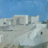 Lawrence M. Daws, Mediterranean Village, Mixed Media on Paper on Board