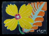 Tropical Flower, Yellow & Orange on a Blue Ground - Tropical Flowers verso by Malcolm de Chazal, Gouache, sold Mar 2020