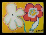 Malcolm de Chazal, Two Tropical Flowers, Pink & Red on a Yellow Ground - Tropical Flowers Verso, Gouache
