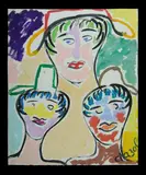 Malcolm de Chazal, Three Men Wearing Hats, Gouache