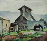 Maud Winifred Sherwood, Farm Scene with Horse, Oil on Board