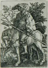 Barthel Beham, Halberdier on Horseback, c, 1525, Copper Engraving